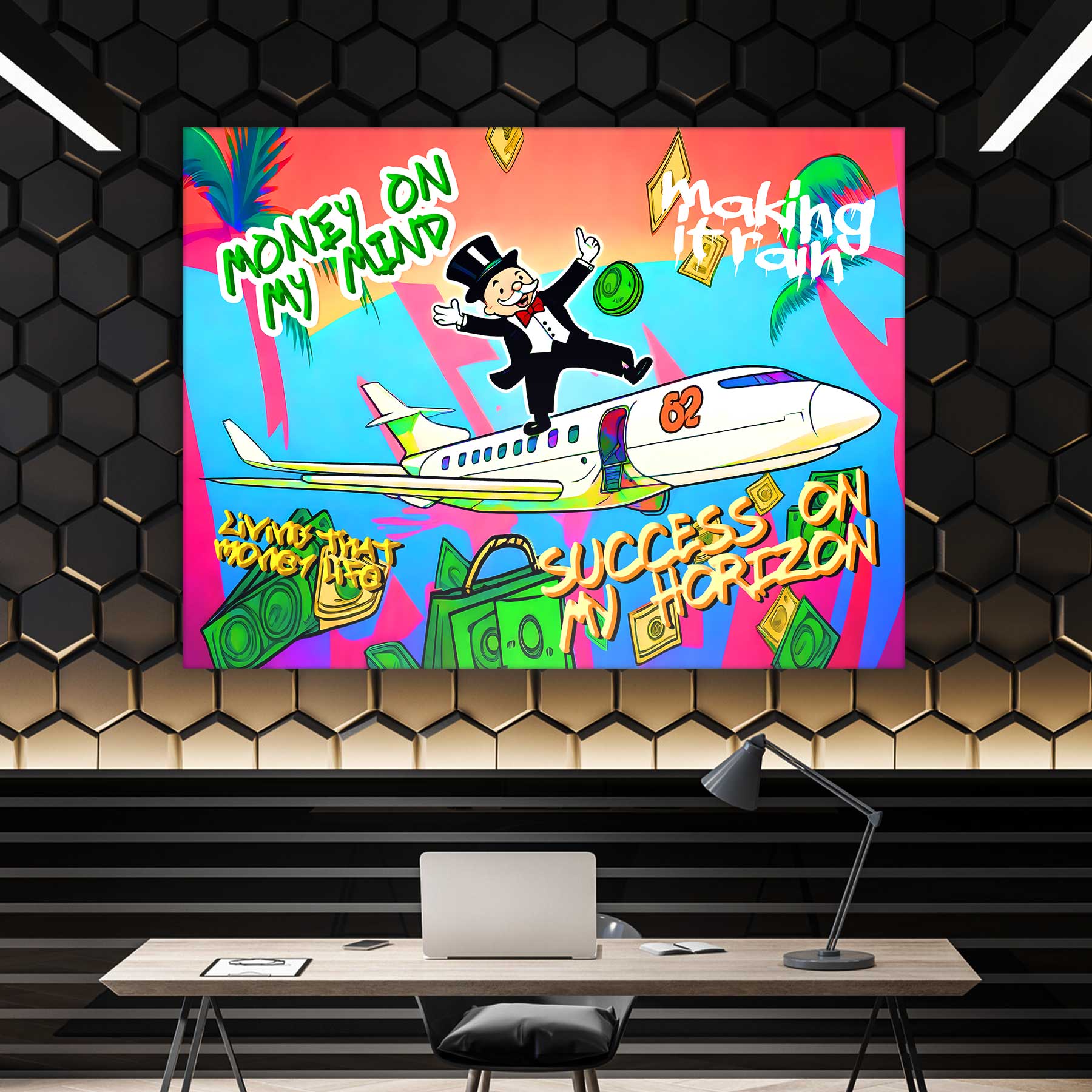 Pop Art Money Canvas Print, Mindset Inspirational Wall Art Luxury Home Office Decor, Entrepreneur Lifestyle Motivation Sign, Wealth Poster