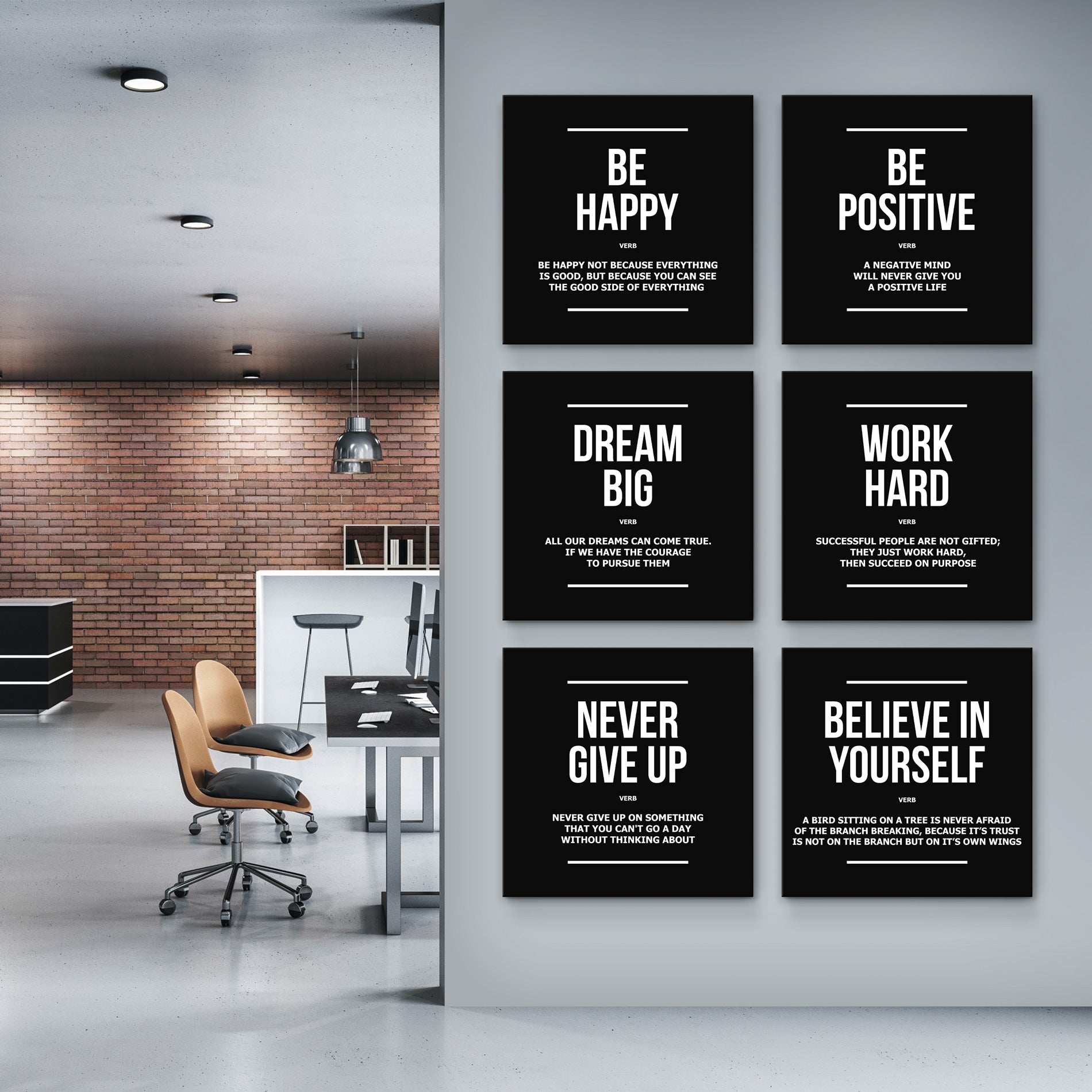 6x Motivational Wall Art Canvas Prints Office Decor Verb