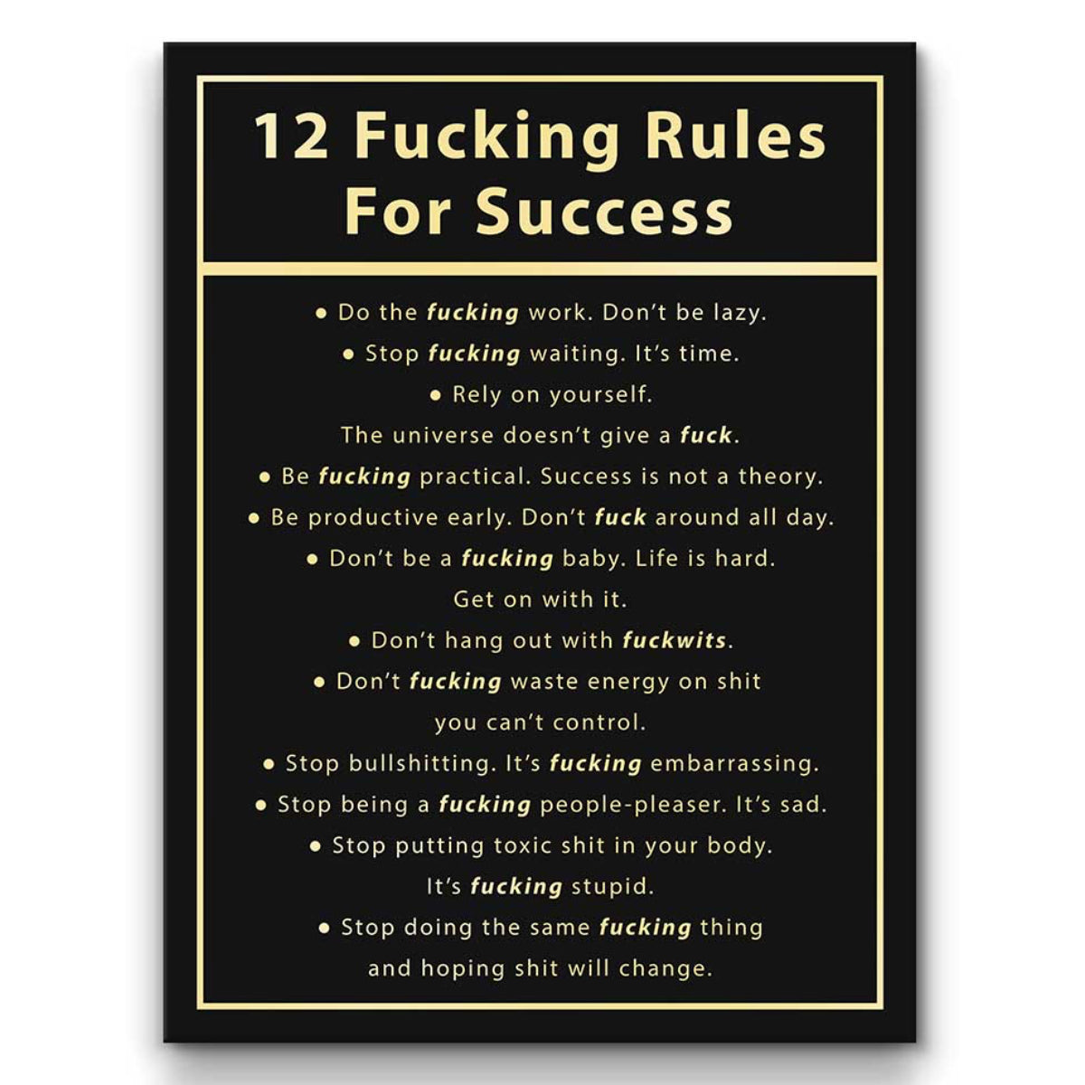 12 Fucking Rules For Success Motivational Wall Art Office Decor 
