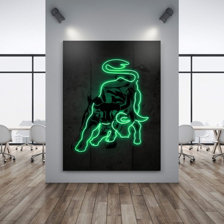 Neon Wall Street Charging Bull - Success Hunters Prints